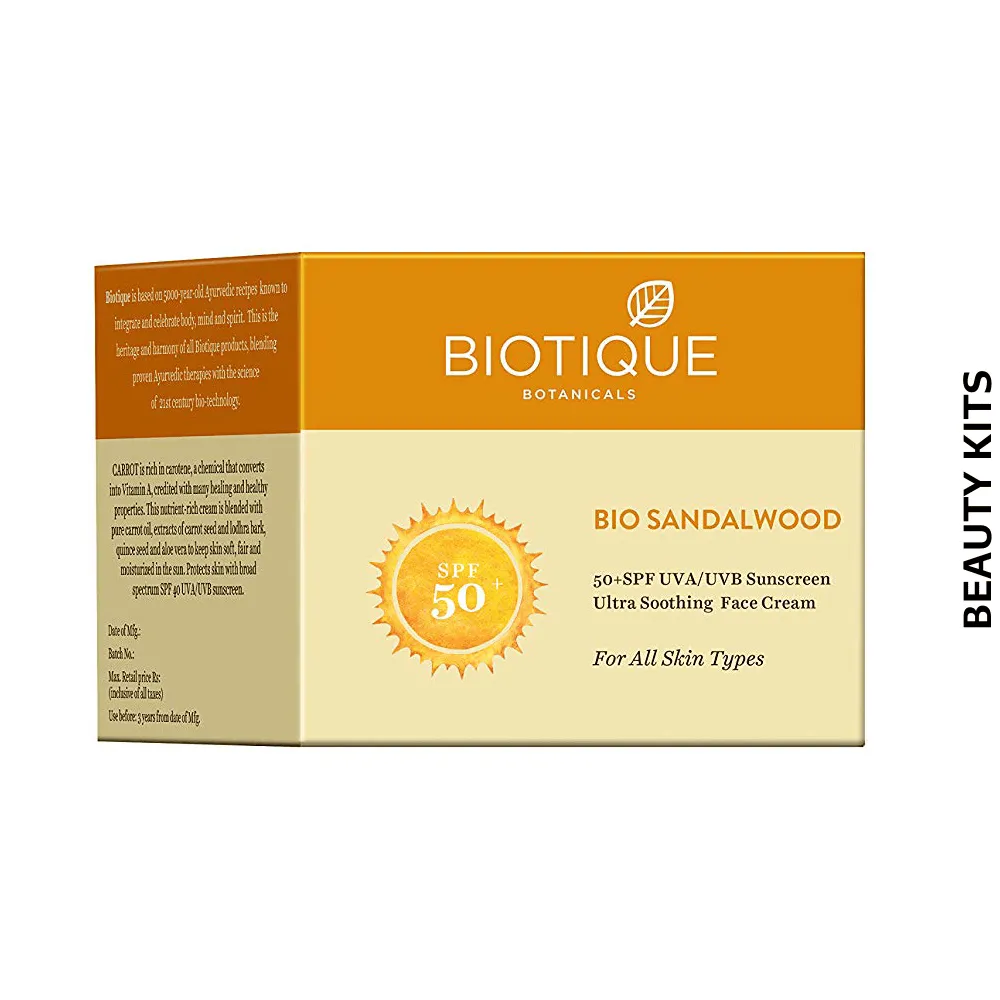 BIOTIQUE BIO SANDALWOOD 50+ SPF SUNSCREEN ULTRA SOOTHING FACE CREAM FOR ALL SKIN